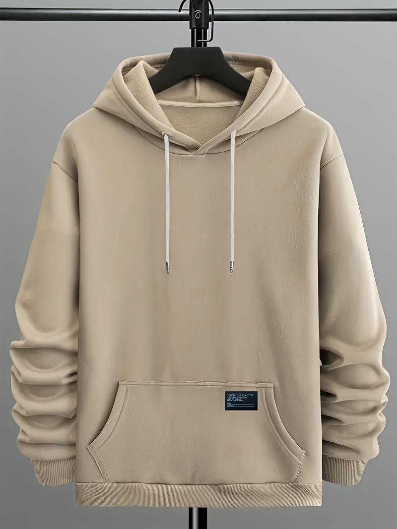 mens plus size fleece lined hoodie color pullover with kangaroo for plus size details 0