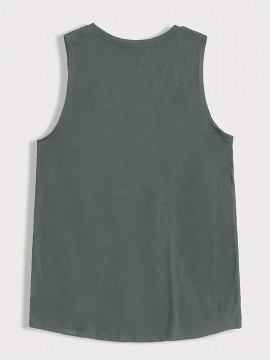 Men'S Casual Crew Neck Tank Top, 100% Polyester Knit Fabric, Regular Fit, Geometric Sunset Pattern, Slight Stretch, for Summer Sleeveless Shirt