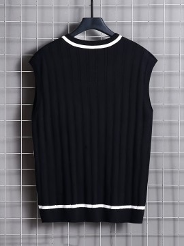 Men's Breathable V-neck Sleeveless Knitted Vest For Casual Daily Wear, Spring And Fall