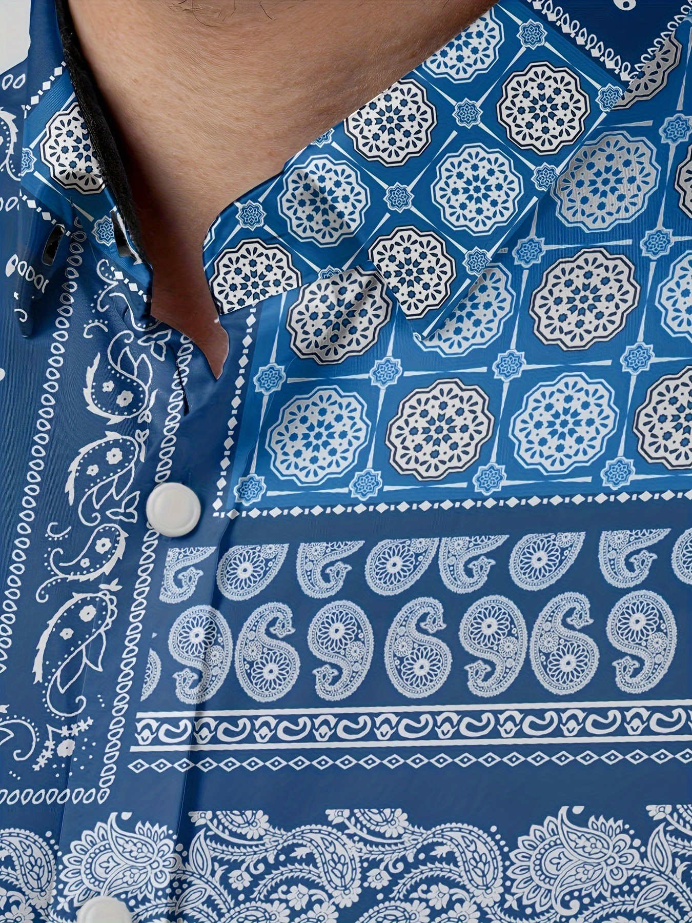   mens plus size paisley print shirt casual vintage style short sleeve button up polyester machine washable     fall plus size details 3